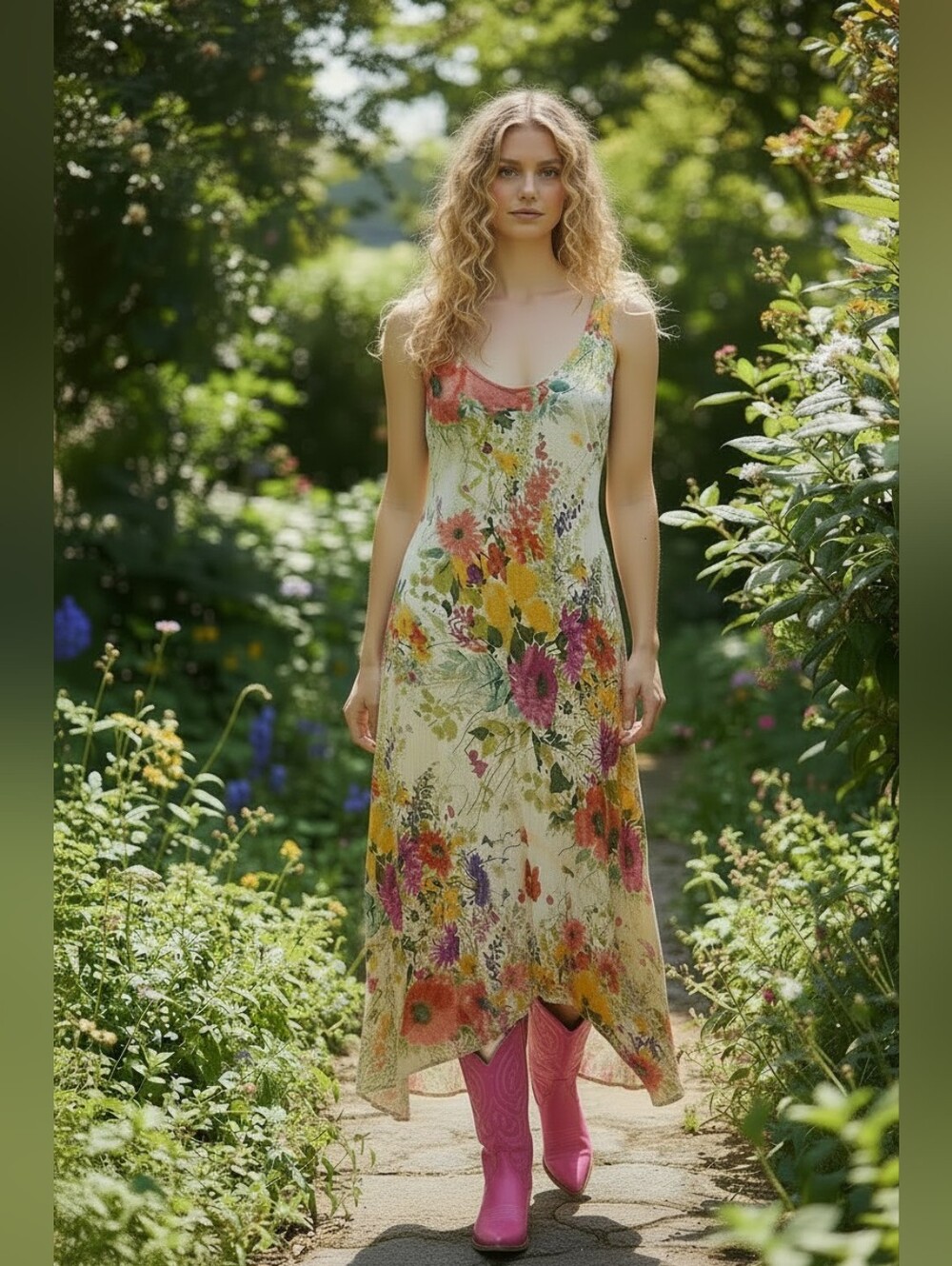 NWT JAMS WORLD Floral V-Neck Flounce Dress in White with Pink & Green